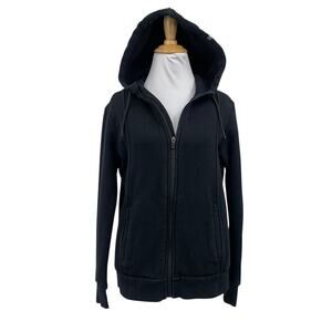 Figs Scrubs Sweatshirt Womens XS Extra Small Black Essential Fleece Zip Hoodie